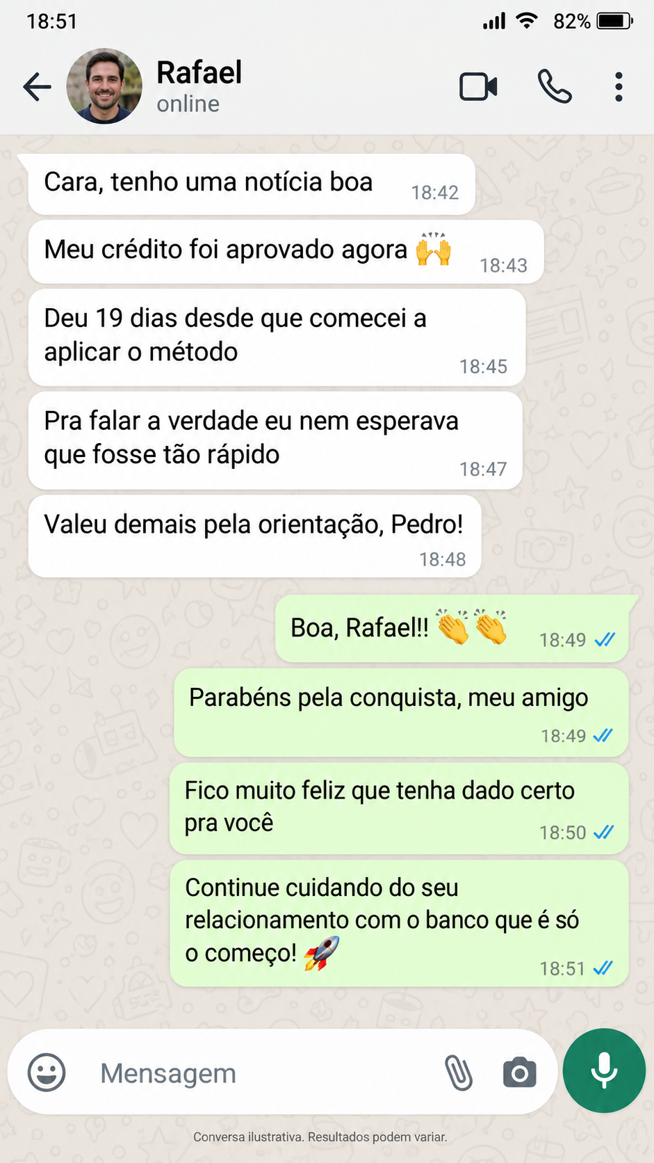 Conversa com Rafael relatando crédito aprovado após 19 dias